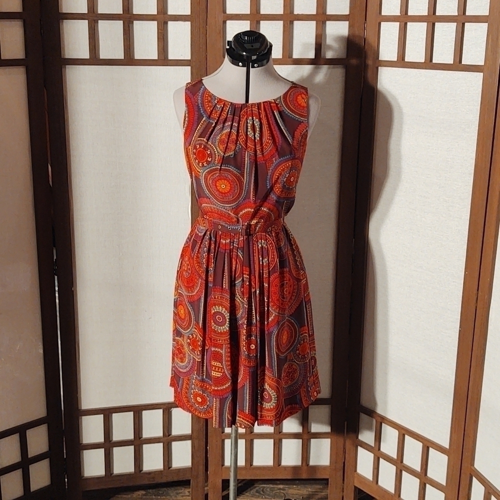 Trina Turk Silk Paisley Brown Dress with Matching Belt Sz 4